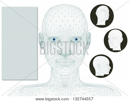 Vector illustration background with a polygonal head of the girl. Isolated.