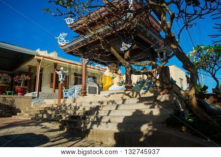Beautiful Temple. Buddha Sculpture.oid Church, Under Sunny Sky.mui Ne, Vietnam.
