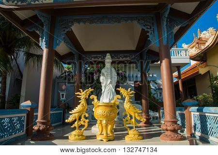 Beautiful Temple. Buddha Sculpture.oid Church, Under Sunny Sky.mui Ne, Vietnam.