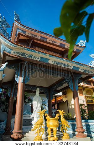 Beautiful Temple. Buddha Sculpture.oid Church, Under Sunny Sky.mui Ne, Vietnam.