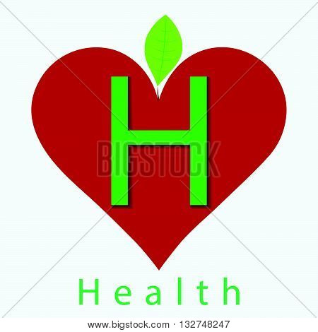 Vector illustration of the logo with the letter M, a piece of heart personifying health and a healthy lifestyle.
