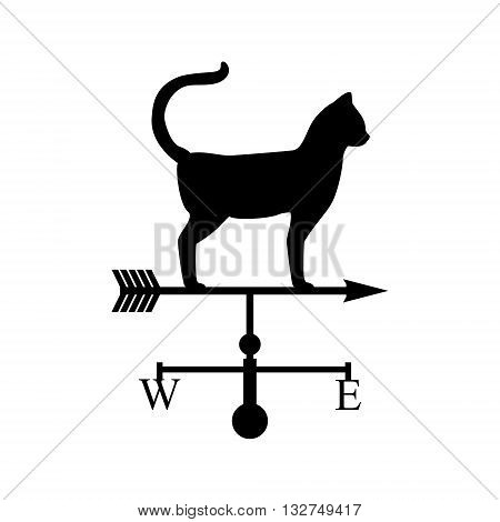 Vector illustration weather van with cat. Black silhouette cat. Weathervan