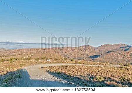 MOUNTAIN ZEBRA NATIONAL PARK SOUTH AFRICA - FEBRUARY 16 2016: View from the top of the Kranskop Loop in the Mountain Zebra National Park near Cradock in South Africa