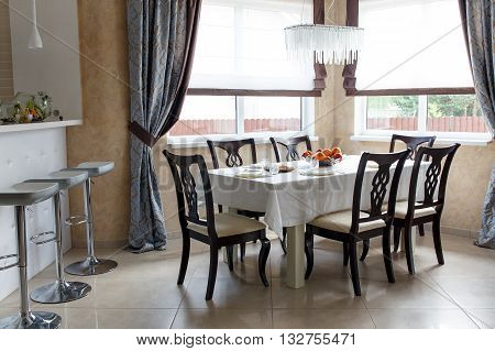 View of the served for family dinner table
