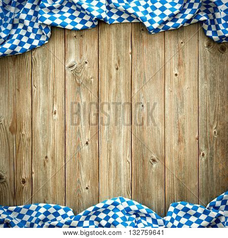 Rustic background for Oktoberfest with bavarian white and blue fabric
