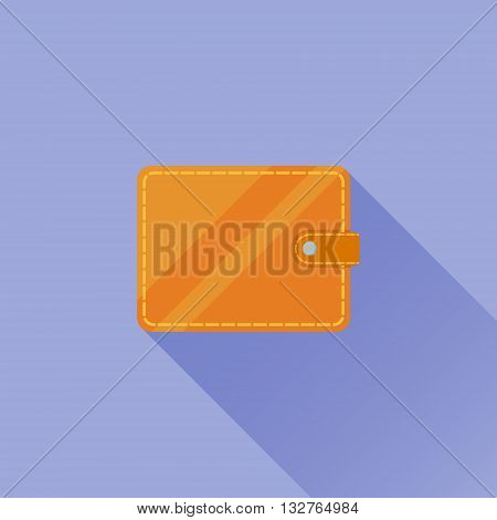 Wallet flat icon with long shadow on blue background. Vector illustration.