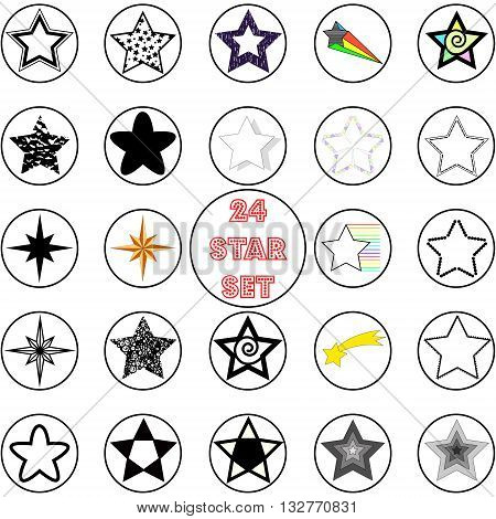 Vector. 24 Star icon set . Part 2. Isolated illustration