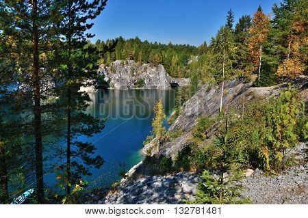 marble quarry with water mountain park Ruskeala Karelia