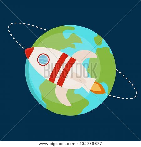Flat vector space rocket illustration. Startup concept