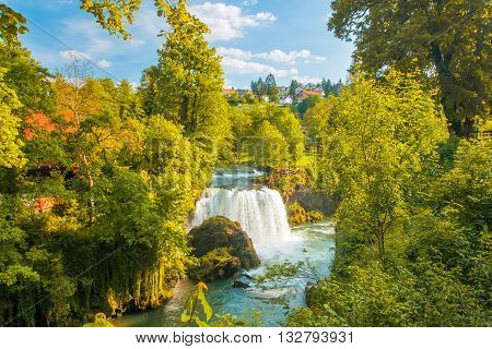 Waterfall on Korana river canyon and beautiful village of Rastoke near Slunj in Croatia