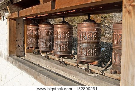 Old Prayer Wheels near village Ranipauwa, Mustang district, Nepal
