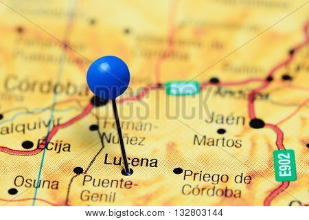 Lucena pinned on a map of Spain
