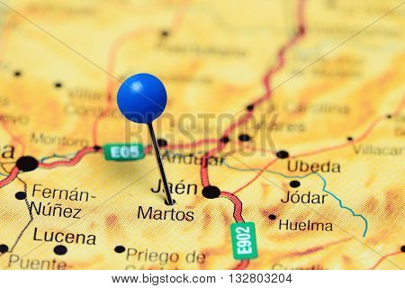 Martos pinned on a map of Spain