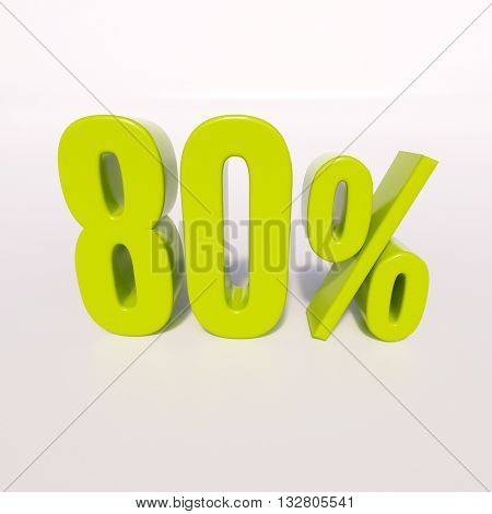 3d render: green 80 percent, percentage discount sign on white, 80%
