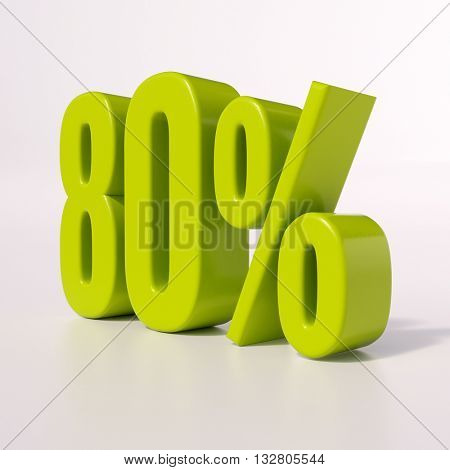3d render: green 80 percent, percentage discount sign on white, 80%
