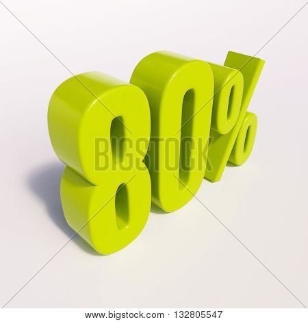 3d render: green 80 percent, percentage discount sign on white, 80%