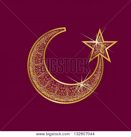 vector illustration of the Muslim holiday of Ramadan Kareem golden symbol of crescent and star
