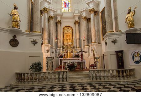 Chelm POLAND - May 7 2016: Inside the shrine the Basilica of Virgin Mary in Chelm in eastern Poland near Lublin
