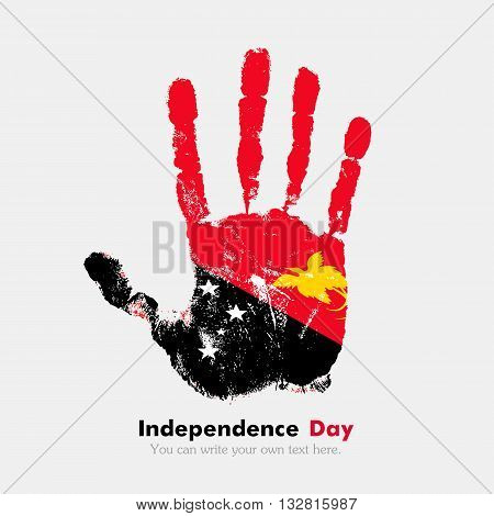 Hand print, which bears the Flag of Papua New Guinea. Independence Day. Grunge style. Grungy hand print with the flag. Hand print and five fingers. Used as an icon, card, greeting, printed materials.