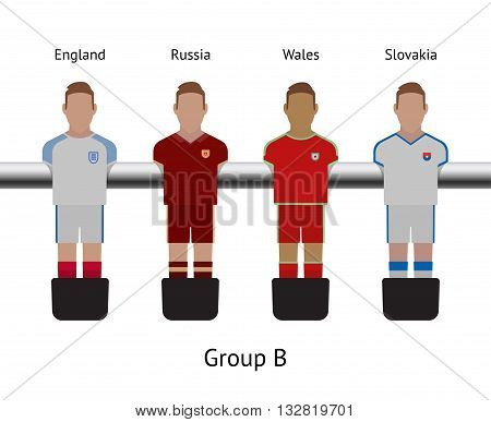 Table football game, Soccer table with players Football players kit. Soccer teams. England, Russia, Wales, Slovakia