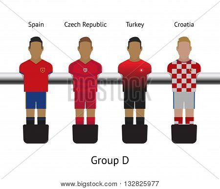 Table football game, Soccer table with players Football players kit. Soccer teams. Spain, Czech Republic, Turkey, Croatia