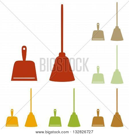 Dustpan vector sign. Scoop for cleaning garbage housework dustpan equipment. Colorful autumn set of icons.