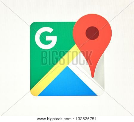 MONTREAL CANADA - MAY 23 2016 : Google Maps logo. The Google Maps app is a popular gps navigation software.