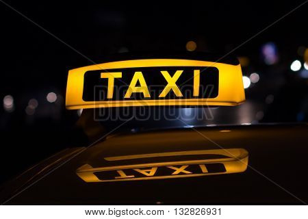 Taxi Sign At Night , Taxi Cars