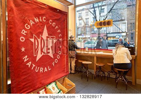 NEW YORK - CIRCA MARCH, 2016: inside Pret a Manger. Pret a Manger is a sandwich shop chain based in the United Kingdom