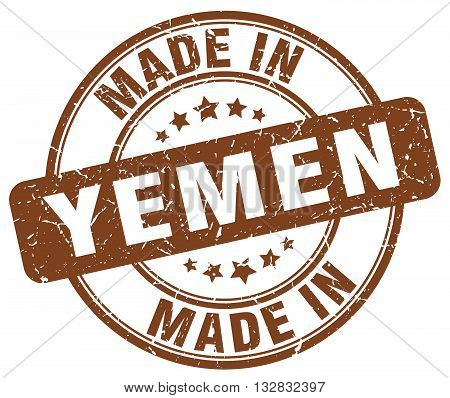 made in Yemen brown round vintage stamp.Yemen stamp.Yemen seal.Yemen tag.Yemen.Yemen sign.Yemen.Yemen label.stamp.made.in.made in.