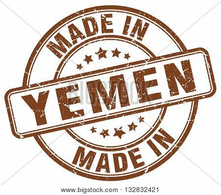made in Yemen brown round vintage stamp.Yemen stamp.Yemen seal.Yemen tag.Yemen.Yemen sign.Yemen.Yemen label.stamp.made.in.made in.