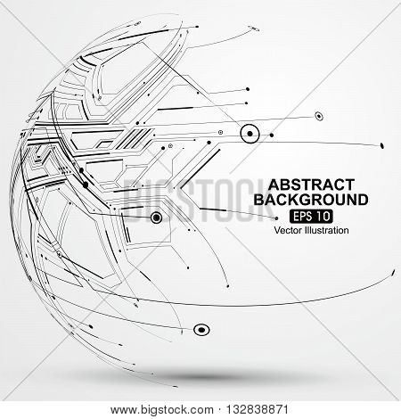 Point and line constructed the sphere wireframe technological sense, abstract illustration.