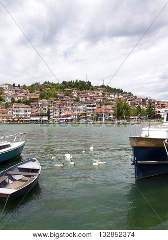 OHRID MACEDONIA. 03 JUNE 2016- View of a Lake Ohrid and city of Ohrid in Macedonia in beginig of june