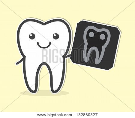 Happy tooth with X-ray film. Vector illustration