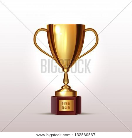 Isolated Realictic Gold Cup With Place For Your Text. Vector Illustration. Eps 10