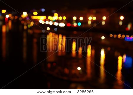 Blur city light reflection in river abstract