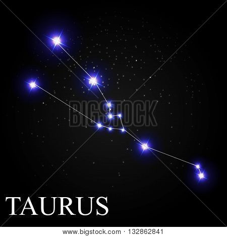 Taurus Zodiac Sign with Beautiful Bright Stars on the Background of Cosmic Sky Vector Illustration EPS10