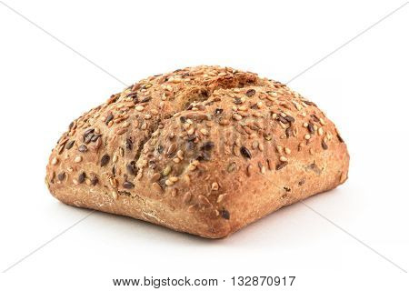 bread multicereal with seeds on white background