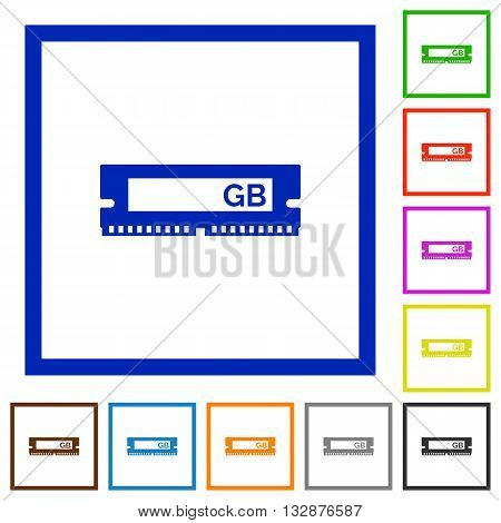 Set of color square framed RAM module flat icons