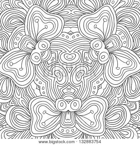Uncolored symmetric tracery for colouring. Can be used as adult coloring book, coloring page, card, invitation. Sacred geometry