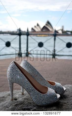 Nice and shiny wedding stilettos with rhinestones
