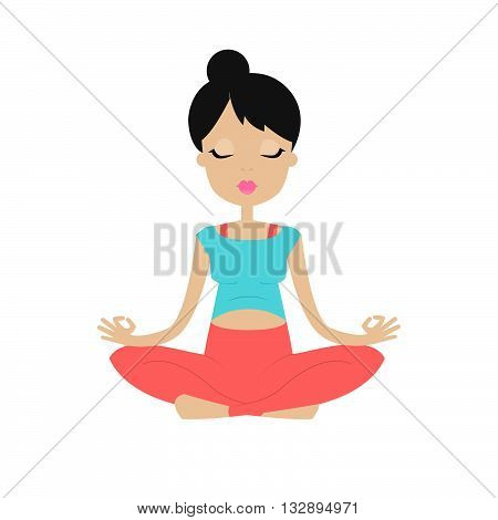 A pregnant young woman practicing yoga in lotus position. Isolated on white background.
