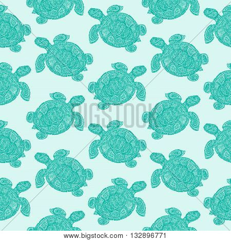 Sea Turtle Illustration In Paisley Mehndi Style Pattern.