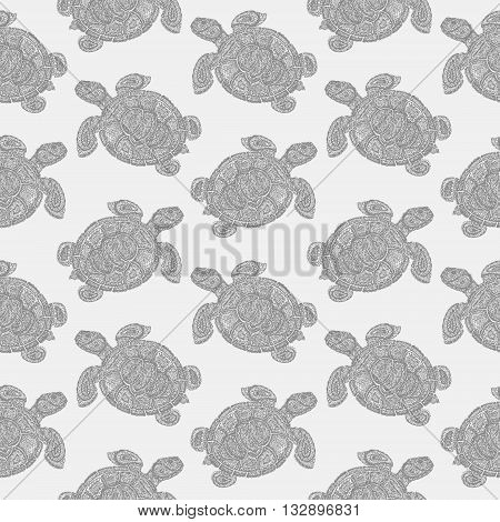 Sea Turtle Illustration In Paisley Mehndi Style Pattern.