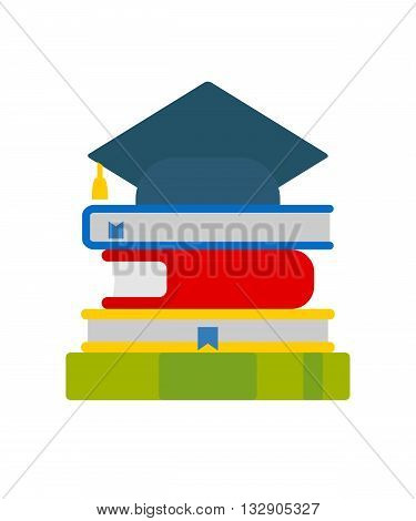 University cap and books. A conceptual image of education.Cartoon flat vector illustration. Objects isolated on a background.