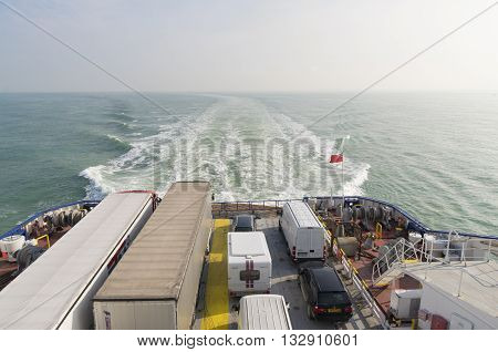 DUNKIRK FRANCE - OCTOBER 18 2015: Ferry boat crossing the north sea channel from Dunkirk to Dover