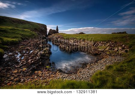 Rocky coastline on Rubha Hunish peninsula Isle of Skye Scotland