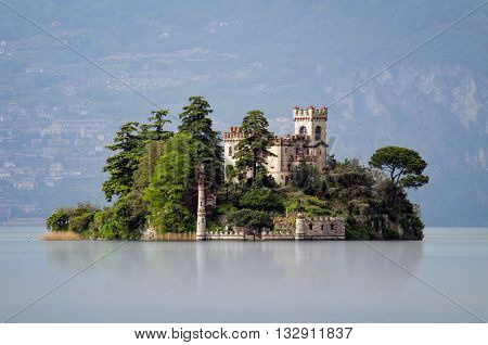 Little island Isola di Loreto on Iseo Lake Italy