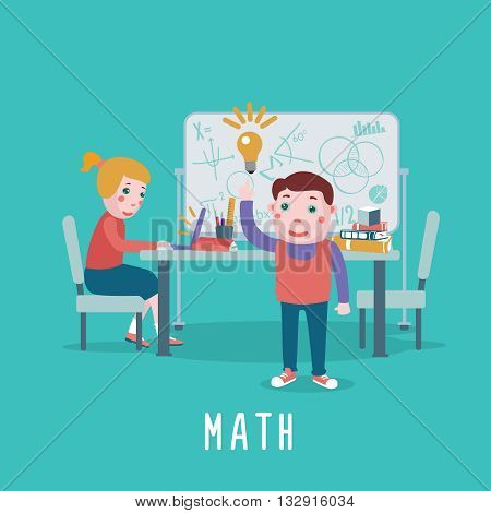 Math class. Kids are studing algebra in a classroom.