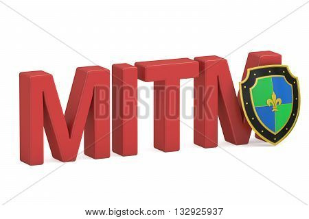 MITM concept with shield 3D rendering  isolated on white background